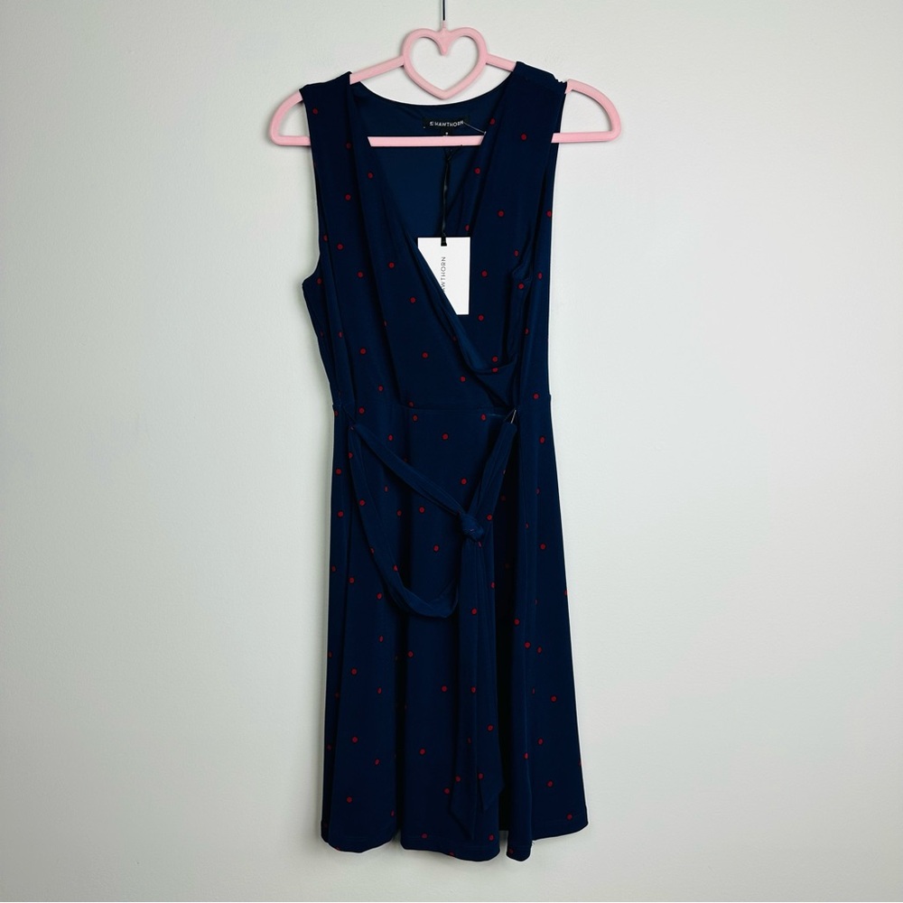 41 Hawthorn NWT Polka Dot Sleeveless Navy Midi Dress Size MP